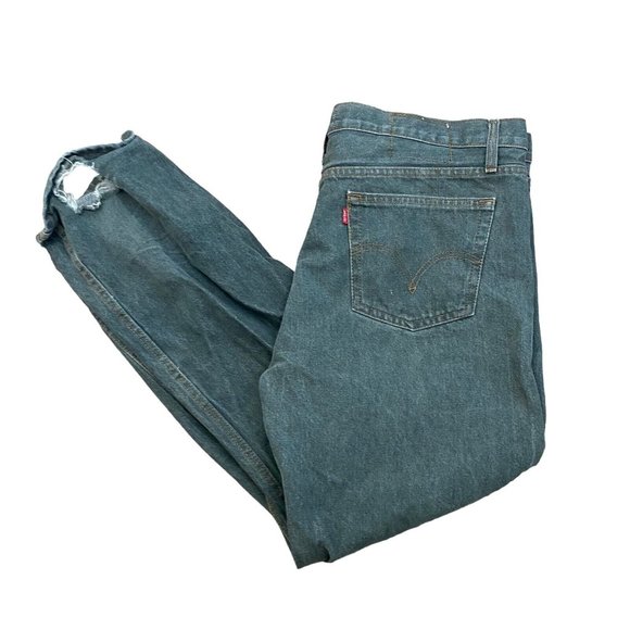 VTG LEVI'S 501 Button Fly Straight Leg Dark Green Denim 42 x 30 MADE IN THE USA‎ - Picture 1 of 15